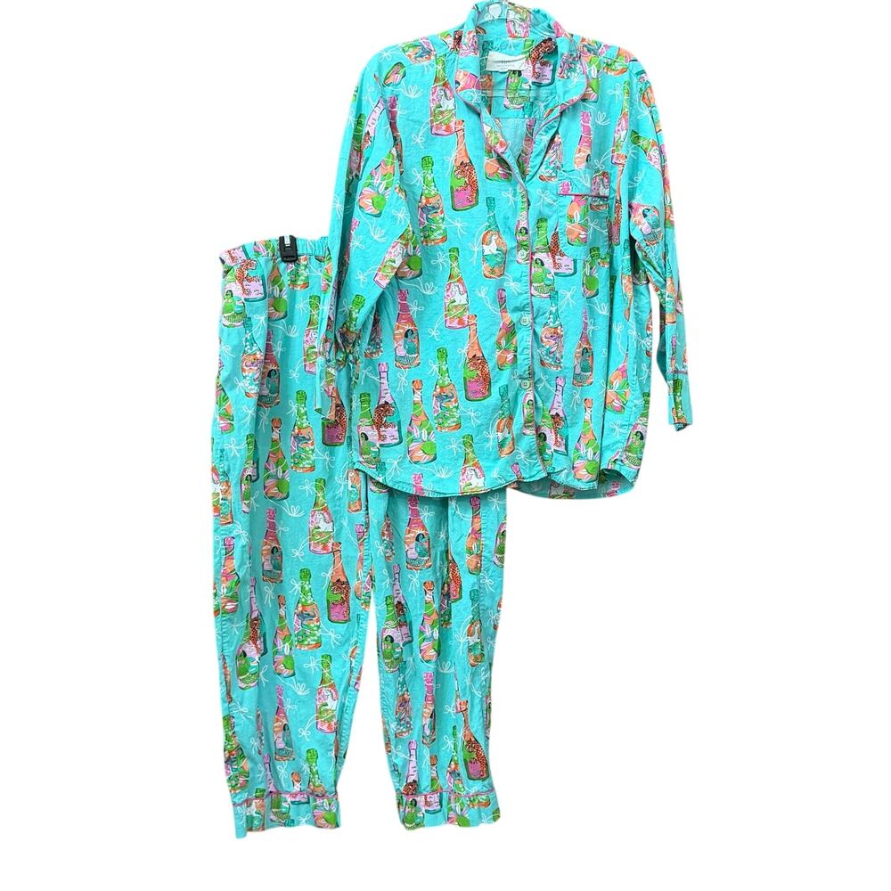 Print Fresh Pop The Bubbly Pajama Set Size 1X Colorful Cotton Champagne